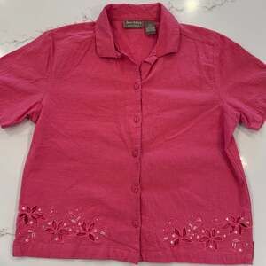 Jane Ashley Pink Embroidered Cottagecore Button-Up Top Size Large